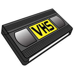 VHS Tape - A cartoon illustration of a vintage VHS video tape.