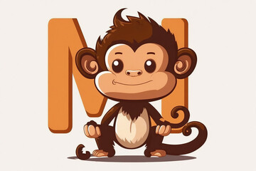 Fototapeta premium Monkey cute caracter and letter M logo. Generative AI ..