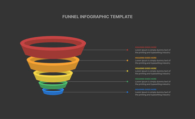 Funnel infographic design template with 5 steps