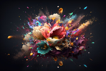 Beautiful Flower Explosion. AI generated Illustration. - 574509686
