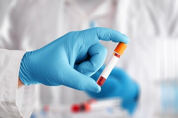 Hand with blood test tube for sample
