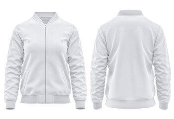 Baseball jacket for ladies, long sleeve with full zip,3D Render, white body - obrazy, fototapety, plakaty