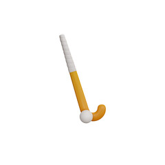 Field hockey, ball and hockey stick 3D render icon isolated white background.