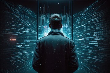 conceptual image of a person protecting data, generative AI