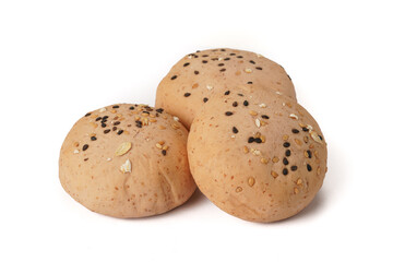 A pile of bread on a white background
