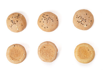A pile of bread on a white background