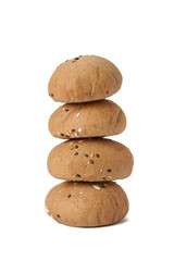 A pile of bread on a white background