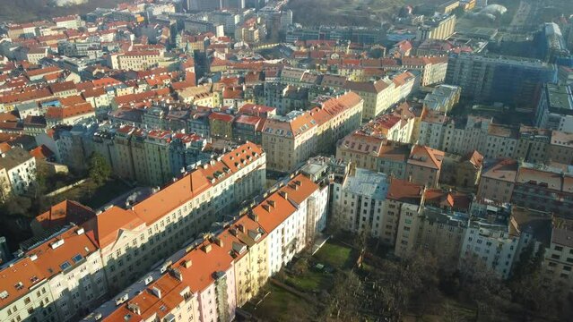 Prague scenic aerial view of Old Town. Drone Footage. Czech Republic 2023