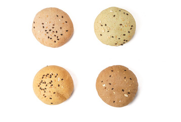 A pile of bread on a white background