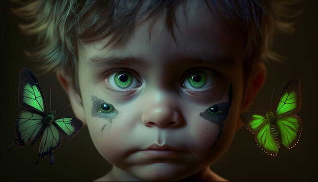 portrait of a child with green eyes