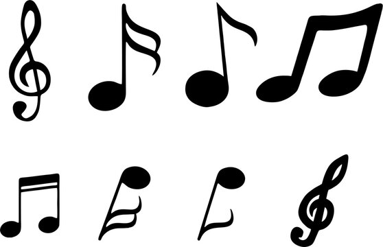Set of Music notes icons on white background. Enjoyment and soothing equipment icons.
