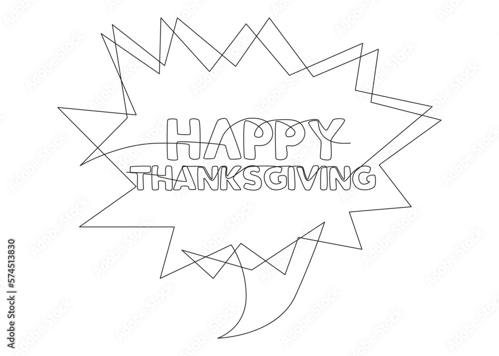 Aufkleber one continuous line of speech bubble with happy thanksgiving text. thin line illustration vector con