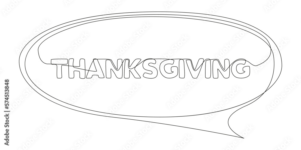 Poster one continuous line of speech bubble with thanksgiving text. thin line illustration vector concept. 