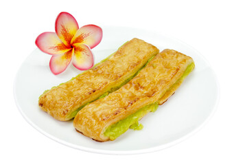 custard bread in a white plate isolated