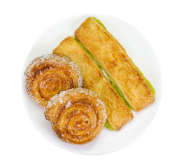 custard bread and cinnamon rolls isolated
