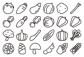 Fototapeta premium Vegetable outline icons collection, food illustration (24 icons)