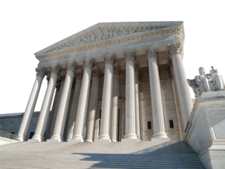 The United States Supreme Court building in Washington DC with cut out sky.