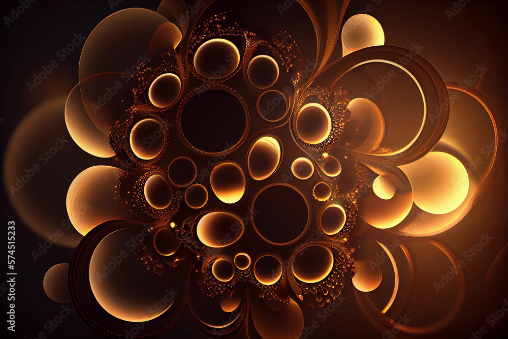 Poster geometric fractal pattern of brown crossing circles and ovals on a background, generative ai