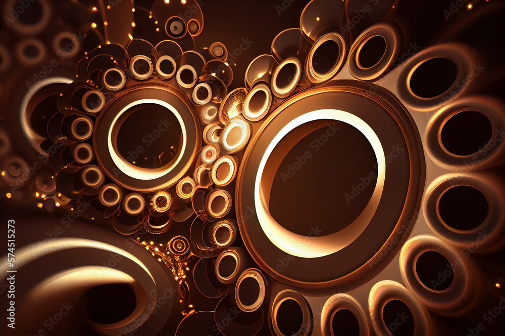 Poster brown fractal background with intersecting circles and ovals in an abstract design, generative ai