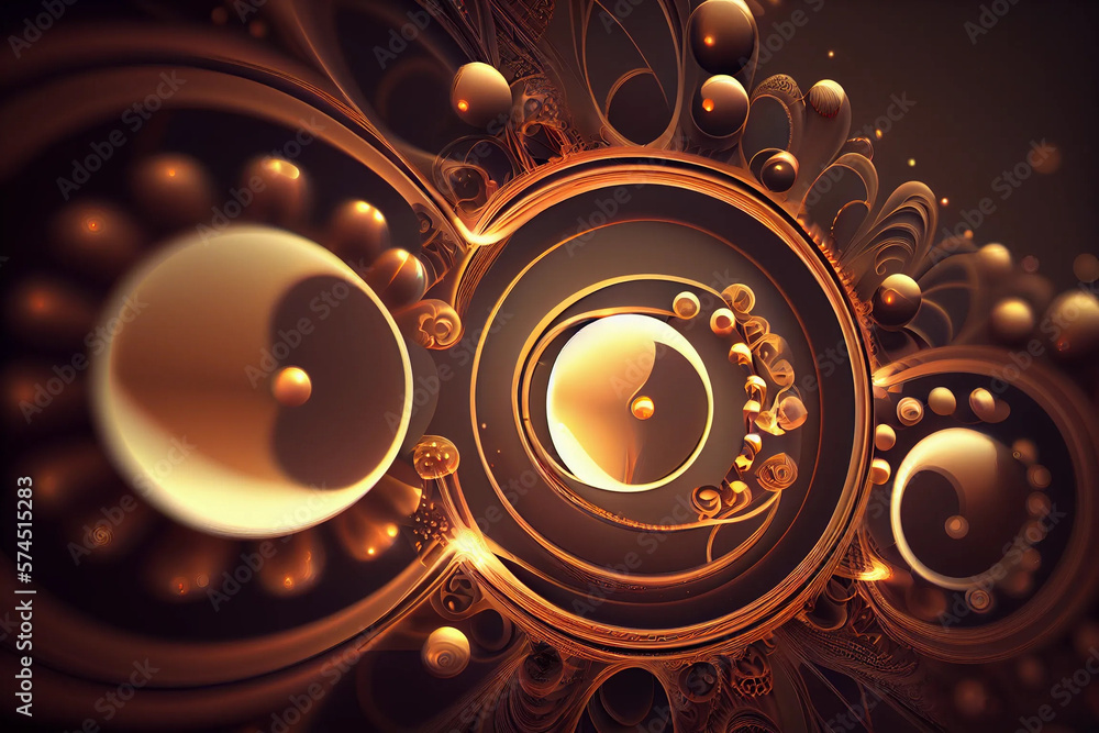 Poster abstract fractal brown background with crossing circles and ovals, generative ai
