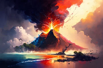 Fotobehang erupting volcano on an island © Richard Miller