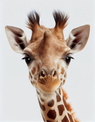 Adorable Baby Giraffe  on White Background. Generative ai