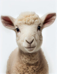 Adorable Baby Lamb on White Background. Generative ai