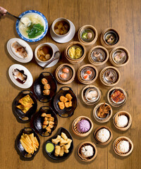 Breakfast dim sum set top view Chinese Hong Kong Foods Feverit in thailand 