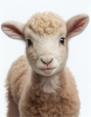 Adorable Baby Lamb on White Background. Generative ai