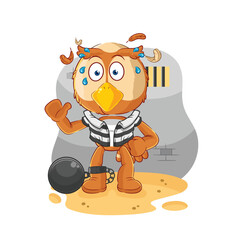 owl criminal in jail. cartoon character