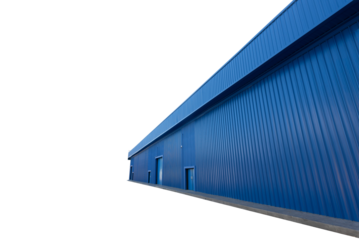 Blue color Warehouse perspective isolated on white