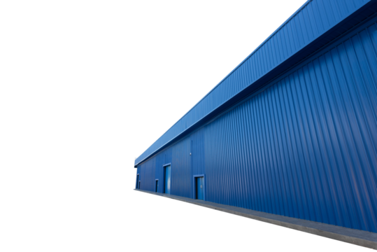 Blue color Warehouse perspective isolated on white