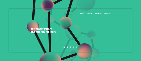 Line points connections geometric landing page background. Fluid circles and spheres with liquid gradients. Vector Illustration For Wallpaper, Banner, Background, Card, Book Illustration, landing page