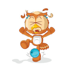 owl hiten by bowling cartoon. cartoon mascot vector