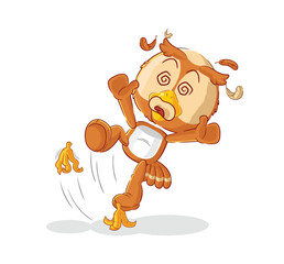 owl slipped on banana. cartoon mascot vector