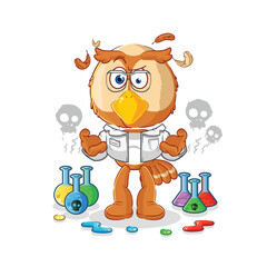 owl mad scientist illustration. character vector