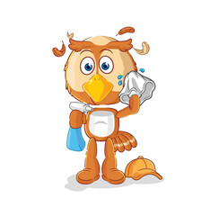 Naklejka premium owl cleaner vector. cartoon character