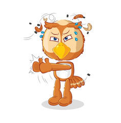 owl swat fly character. cartoon mascot vector