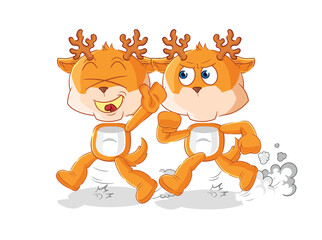 Fototapeta premium deer play chase cartoon. cartoon mascot vector