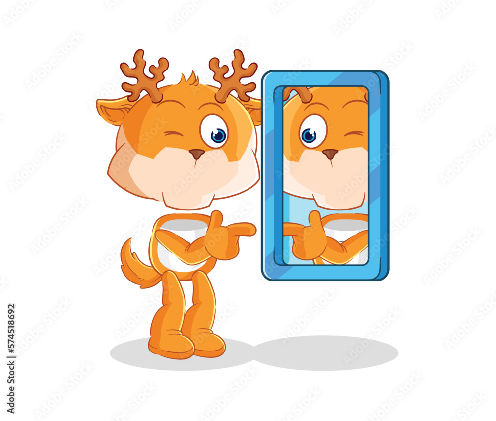 Canvas Prints deer looking into mirror cartoon. cartoon mascot vector