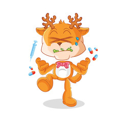 deer drug overdose. cartoon illustration
