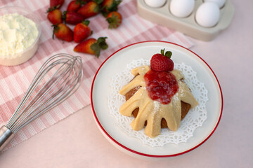 Homemade strawberry cake with jam