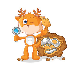 deer archaeologists with fossils mascot. cartoon vector