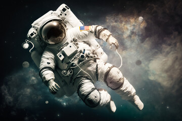 Obraz na płótnie Canvas Astronaut flying in space without gravity. Generative AI