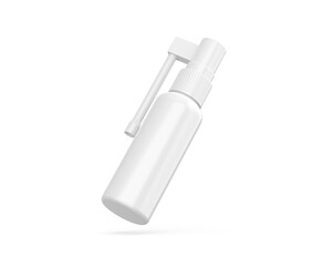 Blank plastic bottle with long and short nozzle sprayer for oral spray mockup template isolated on white background, 3d illustration.