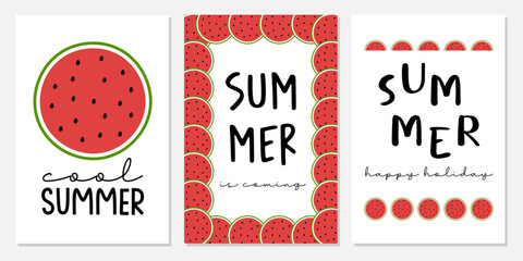 Set of summer cards. Summer posters with watermelon.