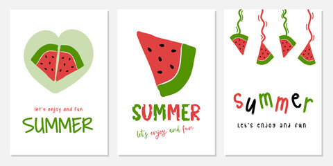 Set of summer cards. Summer posters with watermelon.