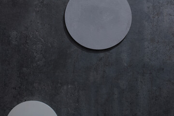 Flat lay two podiums for product promotion and blank space for text