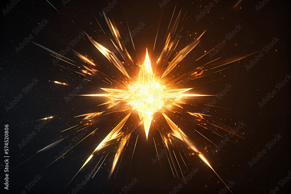 Aufkleber dynamic starburst or sunburst with explosion and high-speed motion on dark background, generative ai