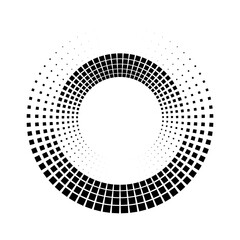 Black square halftone dots in circle form. Geometric art. Vector illustration. Circular shape. Trendy design element for border frame, round logo, tattoo, sign, symbol, web pages, print